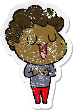 Bir insan tarafından çizilmiş gülen bir karikatürcünün sıkıntılı çıkartması.