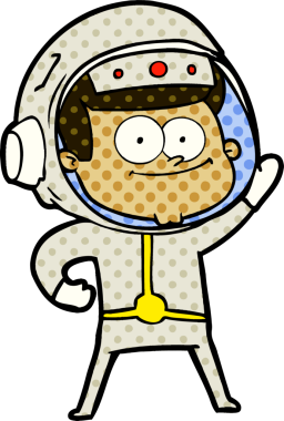 Bir insan tarafından çizilmiş mutlu astronot çizgi filmi.