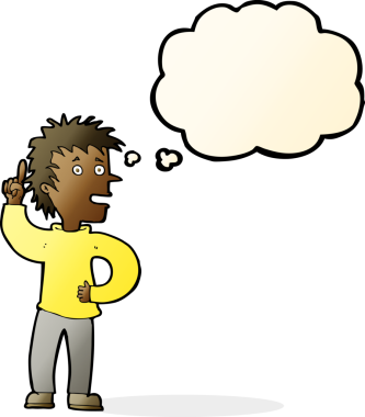 Bir insan tarafından çizilmiş düşünce baloncuğu fikri olan çizgi film çocuğu.