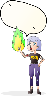 Bir insan tarafından çizilmiş serbest konuşma balonu karikatürü rock kızı.