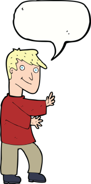 Bir insan tarafından çizilmiş konuşma balonlu mutlu adam çizgi filmi.