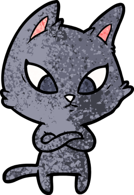 Bir insan tarafından çizilmiş kafası karışmış çizgi film kedisi.