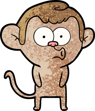 Bir insan tarafından çizilmiş korna çalan maymun.