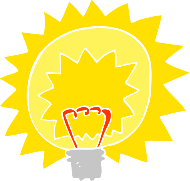 Bir insan tarafından çizilen ampulün düz renk çizimi