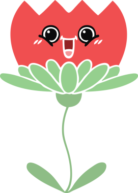 Bir insan tarafından çizilmiş bir çiçeğin düz renkli retro karikatürü