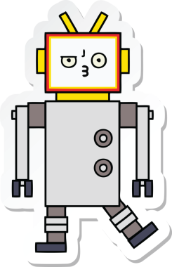 Bir insan tarafından çizilmiş şirin çizgi film robotunun çıkartması.