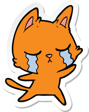 Bir insan tarafından çizilmiş ağlayan çizgi film kedisinin çıkartması.