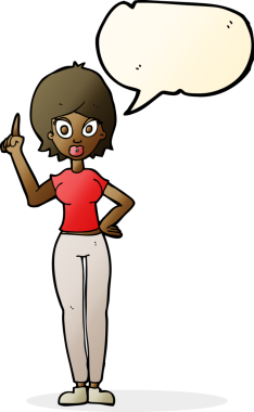 Çizgi filmdeki kadın bir insan tarafından çizilmiş konuşma balonuyla anlatmak istediği şeyi anlatıyor.