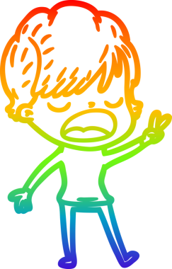 Gökkuşağı gradyan çizgi çizimi bir insan tarafından çizilmiş bir karikatür kadın