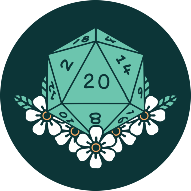 Doğal 20 D20 zarının bir insan tarafından çizilmiş ikonu.