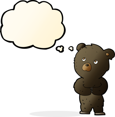 Bir insan tarafından çizilmiş düşünce baloncuğu olan siyah ayı yavrusu.