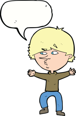 bir insan tarafından çizilmiş konuşma balonu olan şüpheli bir adam.