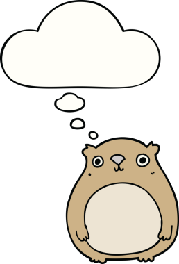 Bir insan tarafından çizilmiş düşünce baloncuklu çizgi film ayısı.