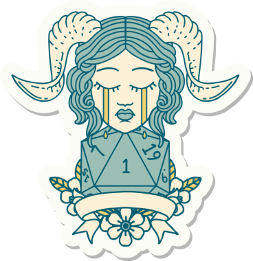 Ağlama etiketi, bir insan tarafından çizilmiş doğal bir D20 zar atışıyla bağlanmış.