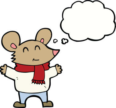 Bir insan tarafından çizilmiş düşünce baloncuklu çizgi roman faresi