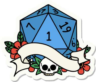 Bir insan tarafından çizilmiş doğal bir d20 zar etiketi.