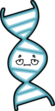 Bir insan tarafından çizilmiş DNA iplikçikli şirin bir çizgi film.