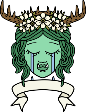 Retro Dövme Biçimi Ağlayan Ork Druid karakteri bir insan tarafından çizilmiş