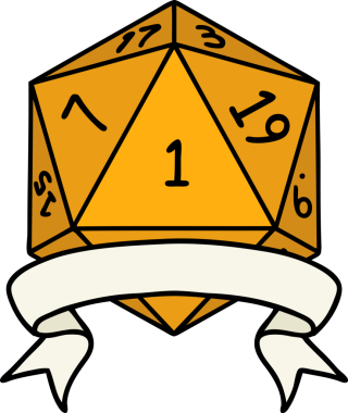 Retro Dövme Biçimi Doğal Bir d20 zar bir insan tarafından çizildi