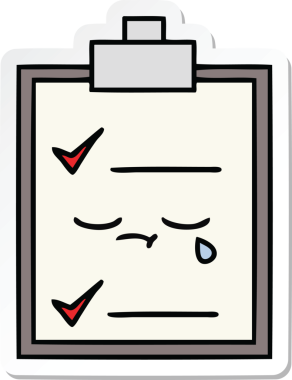 Bir insan tarafından çizilmiş şirin bir karikatür kontrol listesinin etiketi