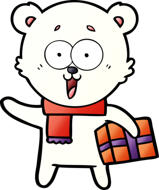 Kutup ayısı Noel hediyesi olarak bir insan tarafından çizilmiş karikatür.