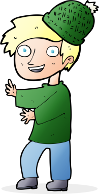 Bir insan tarafından çizilmiş kış şapkası takan çizgi film adamı.