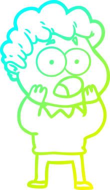 Bir insan tarafından çekilen şaşkınlık içinde soluk soluğa bir çizgi film karakteri çizimi.