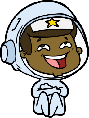 Bir insan tarafından çizilmiş gülen astronot çizgi filmi.