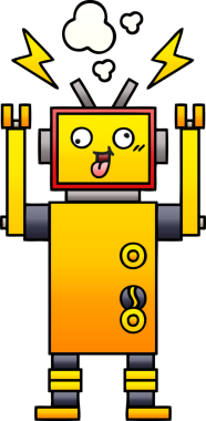 Arızalı bir robotun insan tarafından çizilmiş gölgeli karikatürü