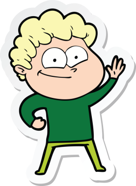 Bir insan tarafından çizilmiş mutlu bir adamın çıkartması.