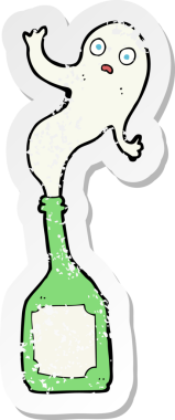 Şişede bir insan tarafından çizilmiş karikatür hayalet etiketi.