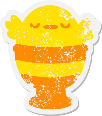 Bir insan tarafından çizilmiş yumurta fincanındaki şirin yavru kuş.