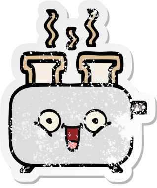 Bir insan tarafından çizilmiş bir ekmek kızartma makinesinin hüzünlü çıkartması.