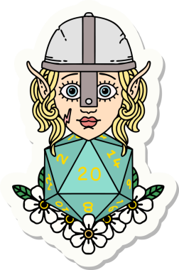 Bir insan tarafından çizilmiş 20 zarlı bir elf savaşçısı çıkartması.