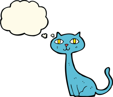 Bir insan tarafından çizilmiş düşünce kabarcığı olan çizgi film kedisi.