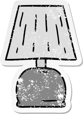 Bir insan tarafından çizilmiş yatağın kenarındaki lambanın çizilmiş karikatürü.