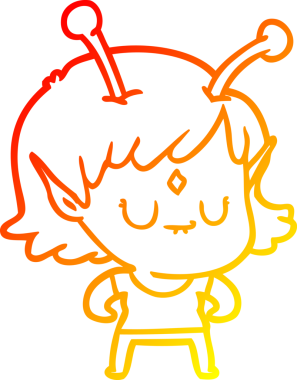 Bir insan tarafından çizilmiş bir uzaylı kız çizgi çizimi.