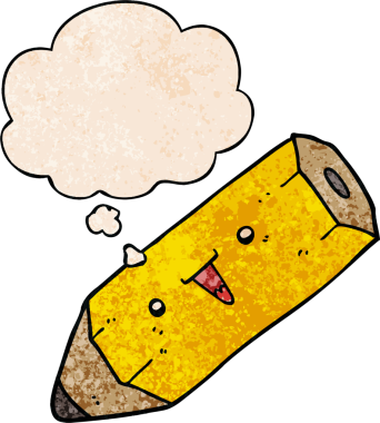 Bir insan tarafından çizilmiş grunge desen biçiminde düşünce baloncuğu olan sevimli çizgi film kalemi.