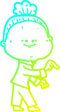 Bir insan tarafından çizilmiş, mutlu, yaşlı bir kadının çizimi.