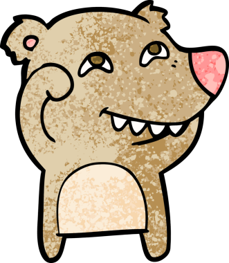 Bir insan tarafından çizilmiş dişleri gösteren çizgi film ayısı.