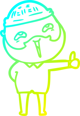 Bir insan tarafından çizilmiş, mutlu, sakallı, çizgi film karakteri.