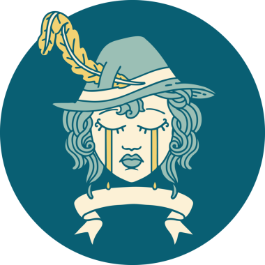 Retro Dövme Tarzı Ağlayan İnsan Ozanı Bir insan tarafından çizilmiş pankartıyla