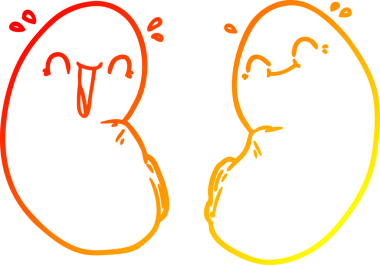 Bir insan tarafından çizilen mutlu böbreklerin çizgi çizimi.