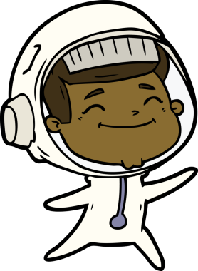 Bir insan tarafından çizilmiş mutlu astronot çizgi filmi.