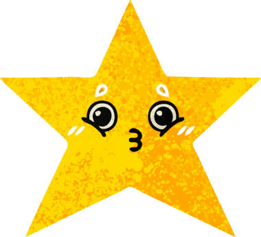 Bir insan tarafından çizilmiş altın yıldızın retro çizim tarzı karikatürü.