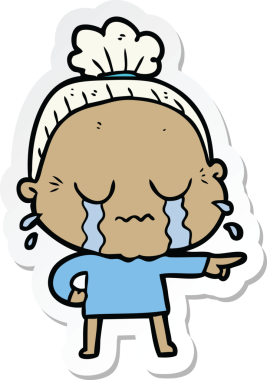 Bir insan tarafından çizilmiş, ağlayan yaşlı bir kadının çıkartması.