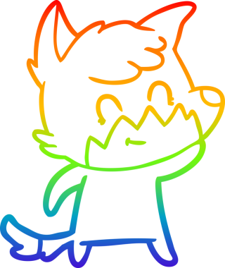 Gökkuşağı gradyan çizgi çizimi bir insan tarafından çizilmiş, dost bir tilki.