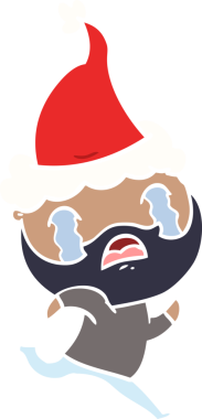 Bir insanın çizdiği Noel Baba şapkasıyla ağlayan sakallı bir adamın el resmi.