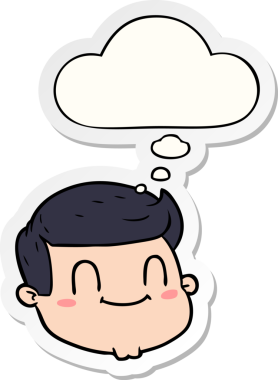 Düşünce baloncuklu çizgi film erkek yüzü bir insan tarafından çizilmiş çıkartma gibi.