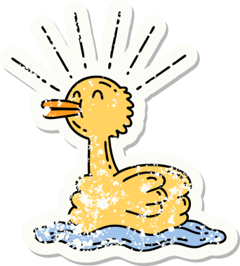 Bir insan tarafından çizilmiş eski bir dövme stili yüzen ördek çıkartması.